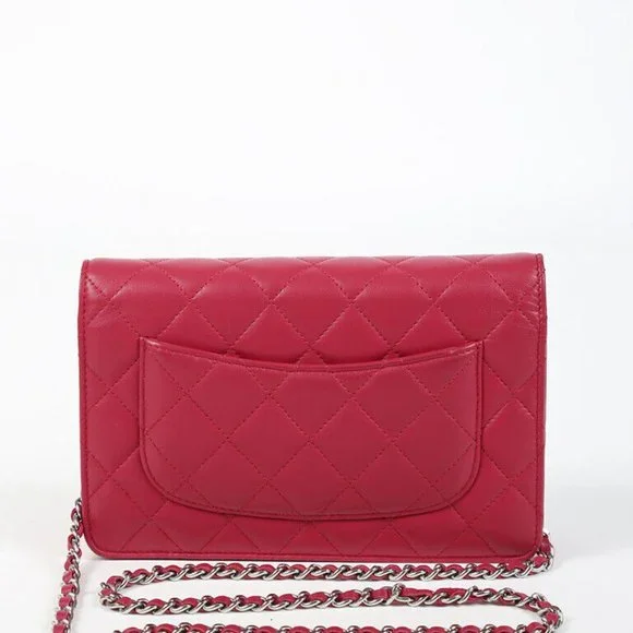 Wallet on Chain WOC Red Quilted Lambskin Leather CC Crossbody Bag - Picture 2 of 7